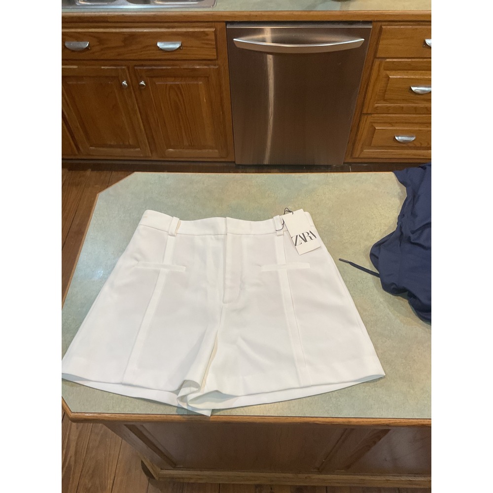 Zara Womens High Waisted Tailored Shorts White Size XL New With Tags